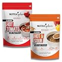 NutraSphere Tomato, Hot n Sour Soup Packets Combo. High Protein, High Fibre (Instant, No MSG, Preservative Free, Sugarfree, Gluten Free, Diabetic Friendly) - 10 Sachets Each