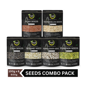 nutri hut super seeds combo pack of 6 chia seeds pumpkin seeds sunflower seeds watermelon seeds sesame seeds golden flax seeds 6 x 100 g