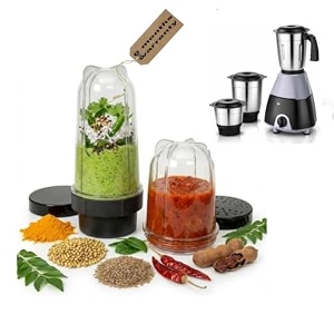 nutri mixer jar set 380 ml amp 600 ml with 4-blade assembly  bpa-free jars for smoothies chutney dry grinding amp juicing  includes storage lids compatible with crompton ameo