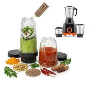 nutri mixer jar set 380 ml amp 600 ml with 4-blade assembly  bpa-free jars for smoothies chutney dry grinding amp juicing  includes storage lids compitable with bajaj