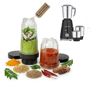 nutri mixer jar set 380 ml amp 600 ml with 4-blade assembly  bpa-free jars for smoothies chutney dry grinding amp juicing  includes storage lids compatible with maharaja whiteline smart