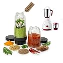 Nutri Mixer Jar Set (380 ml & 600 ml) with 4-Blade Assembly | BPA-Free Jars for Smoothies, Chutney, Dry Grinding & Juicing | Includes Storage Lids (compatible with activa pluto)