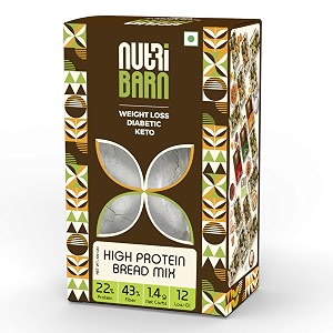 nutribarn high protein low carb bread mix 300 gms  28 protein  14g net carbs  lab tested low gi 12  diabetic friendly weight management pizza bread  300g 1 pack