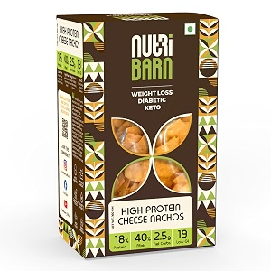 nutribarn high protein low carb cheese nachos 180 gms  25 protein  17g net carbs  lab tested low gi 19  diabetic friendly weight management nacho chips  60g pack of 3