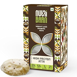 nutribarn high protein low carb atta 1 kg  23 protein  1g net carbs per roti  lab tested low gi 21  diabetic friendly weight management flour  500g pack of 2