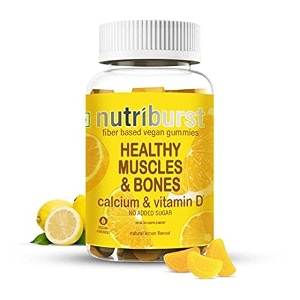 nutriburst healthy muscles amp bones gummies with calcium amp vitamin d to boosts immunity  no-addedsugar  lemon flavor  100 vegetarian  60 gummy
