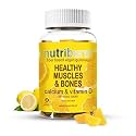 Nutriburst Healthy Muscles &amp; Bones Gummies with Calcium &amp; Vitamin D to Boosts Immunity | No-AddedSugar | Lemon Flavor | 100% Vegetarian | 60 Gummy