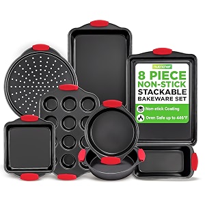 nutrichef baking set - 8 piece bakeware with nonstick carbon steel for easy release and cleanup durable and versatile design includes cookie sheet loaf pan muffin tin oven tray and more