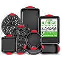 NutriChef Baking Set - 8 Piece Bakeware with Nonstick Carbon Steel for Easy Release and Cleanup, Durable and Versatile Design, Includes Cookie Sheet, Loaf Pan, Muffin Tin, Oven Tray and More.