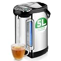 NutriChef Electric Water Boiler and Warmer - 5L/5.28 Qt Stainless Steel Hot Water Dispenser w/Rotating Base, Keep Warm Temperature Set, Auto Shut Off, Safety Lock, Instant Heating for Coffee & Tea