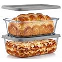 NutriChef Glass Bread Loaf Pans with Lids, 62.07oz Stackable Premium Glass, Leakproof, Freezer to Oven Safe, For Lasagna, Cakes and Pastries, 10.6”x5.5”x2.8”, 1.9qt, Set of 2