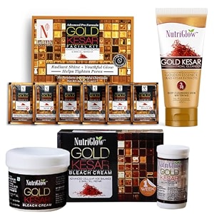 nutriglow natural39s advanced pro formula combo pack of 3 gold kesar facial kit 60gm gold kesar bleach 43gm amp gold kesar face wash 65ml for relief from sunburns redness amp wrinkles free skin 3 x 5667 g