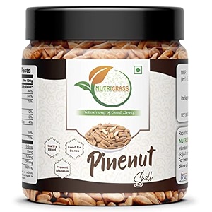 nutrigrass pine nuts with shell 250 gms  chilgoza inshell pine seeds jumbo size  jar pack  250 grams
