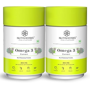 nutriherbs omega 3 800mg capsules  plant-based dha amp epa supplement for heart joint eye health  omega 3 fatty acids for brain support skin wellness  for men amp women 60 capsules pack of 2