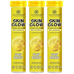 nutri herbs skin glow with l-glutathione effervescent tablets  plant based collagen booster amp vitamin c supplement for radiant skin amp hair 15 tablets zesty orange