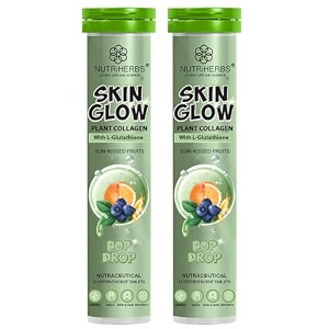 nutri herbs skin glow with l-glutathione effervescent tablets  plant based collagen booster amp vitamin c supplement for radiant skin amp hair 15 tablets zesty orange