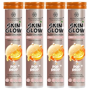 nutri herbs skin glow with l-glutathione effervescent tablets  plant based collagen booster amp vitamin c supplement for radiant skin amp hair 4 count 60 tablets