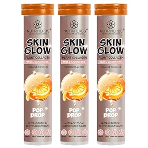 nutri herbs skin glow with l-glutathione effervescent tablets  plant based collagen booster amp vitamin c supplement for radiant skin amp hair 15 tablets zesty orange