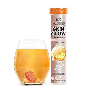 nutri herbs skin glow with l-glutathione effervescent tablets  plant based collagen booster amp vitamin c supplement for radiant skin amp hair 15 tablets zesty orange