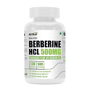 nutrija berberine hcl 500mg capsules - 98 highly purified and bioavailable supplement - 821 concentrated formula - 120 capsules
