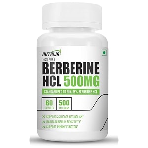 nutrija berberine hcl 500mg capsules - 98 highly purified and bioavailable supplement - 821 concentrated formula - 60 capsules