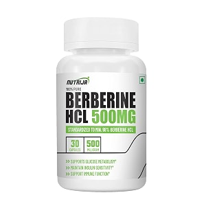 nutrija berberine hcl 500mg capsules - 98 highly purified and bioavailable supplement - 821 concentrated formula - 30 capsules