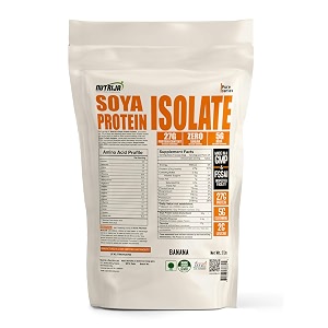 nutrija soya protein isolate 90 with added digestive enzymes for optimal absorption  vegan plant based protein powder  non-gmo  28 servings  2lbs  banana