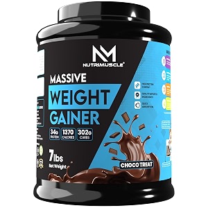nutrimuscle massive weight gainer 7 lbs  3175 kg choco treat  high calorie whey protein blend with complex carbs amp creatine monohydrate for healthy weight amp mass gain