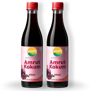 nutrinat amrut kokum - 500ml pack of 2  fruit concentrate  pure amp natural kokam sharbat with no added preservatives  kokam concentrate with cumin powder