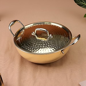 nutrion brass kadhai 3l with lid and insulated heat-resistant handle  100 pure brasstin coatedtraditional brass kadai for cooking  non-stick and chemical-free
