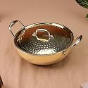NUTRION Brass Kadhai 3L with Lid and Insulated Heat-Resistant Handle | 100% Pure BrassTin Coated,Traditional Brass Kadai for Cooking | Non-Stick and Chemical-Free