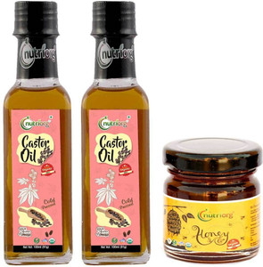 nutriorg 100  pure cold pressed oil combo nutriorg cold pressed castor oil 100 ml nutriorg certified organic honey 50 g