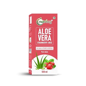 nutriorg aloe vera juice with strawberry flavor 500 ml rejuvenates skin and hair natural juice for skin care no added sugar
