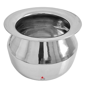 nutristar stainless steel cooking pot dekchihandi for cooking capacity 1200ml diameter 5 inches height 5 inches and colour steel grey pack of 1