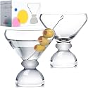 NUTRIUPS Hand-made Stemless Martini Glasses, 7oz Heavy-duty Solid Glass Base Cocktail Glasses, Aroma-Locking Rim Clear Glasses for Home Bar Party Gifts