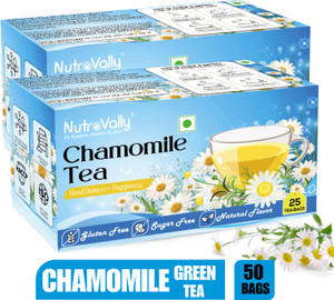 nutrovally chamomile tea combo for stress relief100 better sleep  relaxing loose leaves chamomile green tea bags box 2 x 25 bags