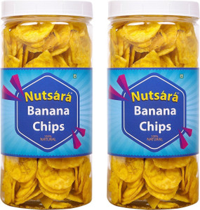 nutsara kerala yellow banana chips made in coconut oil - ready to eat snacks 500gm chips 2 x 250 g