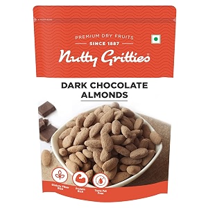 nutty gritties almonds 200g - dark chocolate flavored delicious healthy snack for all non fried zero oil crunchy  resealable pouch