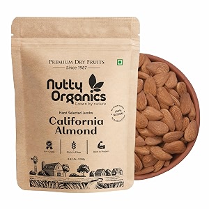 nutty organics california almonds 250gm  hand selected jumbo  tasty amp healthy  high in protein amp dietary fiber  nutritious  healthy dry fruit