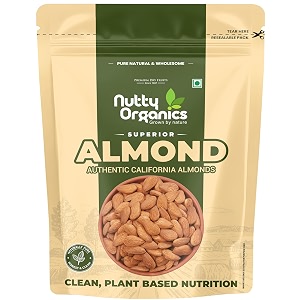 nutty organics california almonds 500 gm  high in fiber amp boost immunity  nutritious amp delicious  tasty nuts