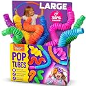 Nutty Toys Pop Tubes - Large 4-Pack Sensory Toys - Creative STEM Learning for Kids - Connect &amp; Pop! Top ADHD Autism Fidget 2026, Best Boy &amp; Girl Christmas Stocking Stuffers Gifts Idea