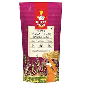 nutty yogi organic amaranth flour rajgira atta - 400gm pack of 1  gluten-free  high protein  rich in antioxidants amp calcium  ideal for rotis baking amp healthy cooking 