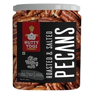 nutty yogi handpicked organic roasted amp salted pecans  premium crunchy nuts  antioxidant healthy dry fruits for kids amp adults  no added colors amp preservatives  gluten free  vegan - 200 gm