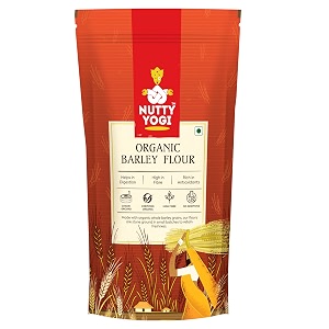 nutty yogi 100 pure barley flour - 400gmpack of 1  high-fiber jau atta  high fiber healthy low gi  no preservatives  great for multigrain rotis baking amp healthy diet
