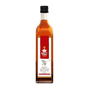 nutty yogi organic cold pressed mustard oil 1 ltrnatural cooking oilno additives multipurpose oil  baby massage anti-inflammatory diabetic friendly natural remedy for hair amp scalp problems