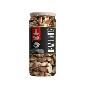nutty yogi premium jumbo brazil nutsrich in ironcalciumzincand seleniumboosts heart health and brain functionrich in antioxidantssupports thyroid functionno preservatives500 g