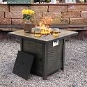 Nuu Garden 30” Propane Fire Pit, CSA-Listed Outdoor Fire Pit Table, 50,000 BTU Gas with Lid and Lava Rocks, 2-in-1 Square Fire Pit for Outside Backyard Patio, Black with Gold Edge
