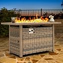 Nuu Garden 43" Propane Fire Pit Table, 50,000 BTU CSA-Listed Rattan Outdoor Gas Fire Pit with Lid &amp; Glass Beads, Smokeless Rectangular Patio Heater Table for Backyard, Deck, Garden, Brown