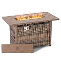 Nuu Garden 43” Propane Fire Pit, CSA-Listed Rattan Outdoor Fire Pit Table, 50,000 BTU Smokeless Gas Fire Table with Lid and Glass Beads, 2-in-1 Rectangular Fire Table for Outside Backyard Patio, Brown