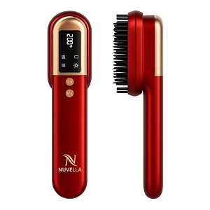 nuvella cordless hair straightening brush  3-in-1 hair straightener amp hair brush comb for women  electric head massager with infrared light therapy for hair growth  1-year warranty